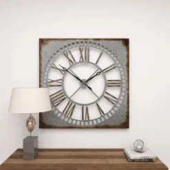 Metal Wall Clock With Distressing Gray - Olivia & May -Home Improvement Store GUEST 00dd59f3 be72 4b8e 8233 2e05ef0cc6c5