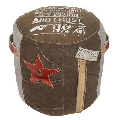 Canvas Pouf With Star Motif Brown - Olivia & May 1 Canvas Pouf With Star Motif Brown - Olivia & May