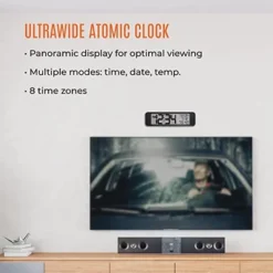 Marathon UltraWide Atomic 14-Inch Panoramic Display Wall Clock With Indoor Temperature & Humidity