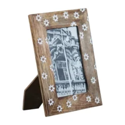 White Flower Pattern 4x6 Inch Wood Decorative Picture Frame - Foreside Home & Garden