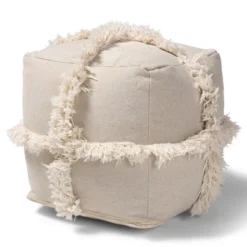 Alfro Handwoven Cotton Fringe Pouf Ottoman - Baxton Studio -Home Improvement Store GUEST 10bb2bf1 ded8 4d3d a2e3 8255e0086f60