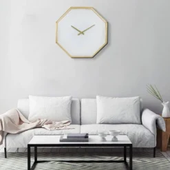 22" Octagon Open Face Wall Clock White/Gold - Stonebriar Collection -Home Improvement Store GUEST 160d4de5 b0a0 4c15 b861 384d4d5a66aa