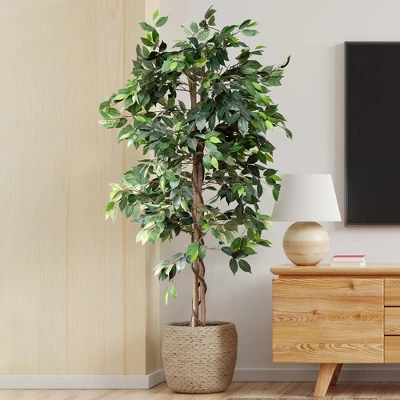 Forever Leaf 72" Artificial Ficus Silk Tree In Black Pot, Indoor Artificial Plant For Home Decor 1 Forever Leaf 72" Artificial Ficus Silk Tree In Black Pot, Indoor Artificial Plant For Home Decor