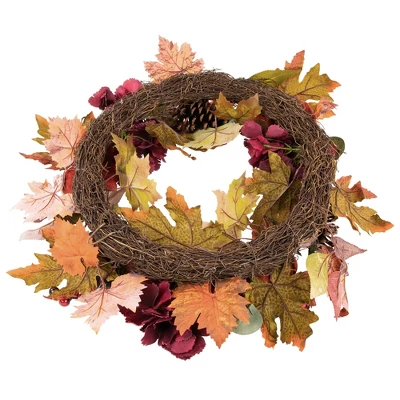 Northlight Orange And Burgundy Fall Harvest Artificial Floral And Pinecone Wreath, 22-Inch 3 Northlight Orange And Burgundy Fall Harvest Artificial Floral And Pinecone Wreath, 22-Inch - Image 3