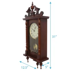 Bedford Clock Collection Classic 31 Inch Chiming Pendulum Wall Clock In Cherry Oak Finish