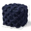 Asuka Handwoven Cotton Fringe Pouf Ottoman Navy - Baxton Studio