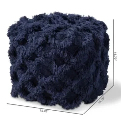Asuka Handwoven Cotton Fringe Pouf Ottoman Navy - Baxton Studio