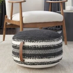 Mina Victory Woven Stripes Outdoor Pouf With Handle -Home Improvement Store GUEST 20974cc3 46b6 4eba 9375 4dfc0063021f