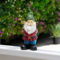 11" Polyresin Bearded Garden Gnome Statue With Hat Green - Alpine Corporation
