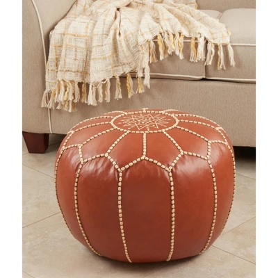 Saro Lifestyle Moroccan Pouf, 20"x20"x12" Round, Camel 2 Saro Lifestyle Moroccan Pouf, 20"x20"x12" Round, Camel - Image 2