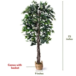 Forever Leaf 72" Artificial Ficus Silk Tree In Wicker Basket, Indoor Artificial Plant For Home Decor -Home Improvement Store GUEST 23a9cf22 1a3c 496b be0a e4cb06f543c5