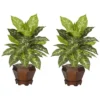 Nearly Natural Dieffenbachia W/Wood Vase Silk Plant (Set Of 2)