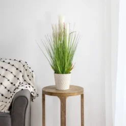 Northlight 27" Artificial Onion And Pampas Grass In Black Pot