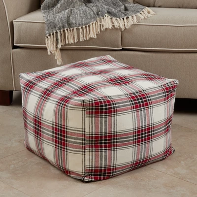 Saro Lifestyle Plaid Pouf, 20"x20"x14" Square, Multi 2 Saro Lifestyle Plaid Pouf, 20"x20"x14" Square, Multi - Image 2