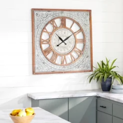 Metal Scroll Wall Clock With Embossed Metal Brown - Olivia & May