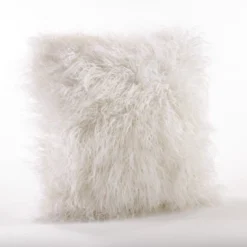Saro Lifestyle Mongolian Faux Fur Throw Pillow, Ivory, 22" X 22"