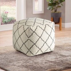 Lattice Square Pouf Cream/Black - Steve Silver Co. -Home Improvement Store GUEST 3bc325d7 b446 47bd 966a 7b8d8eb8e0f9