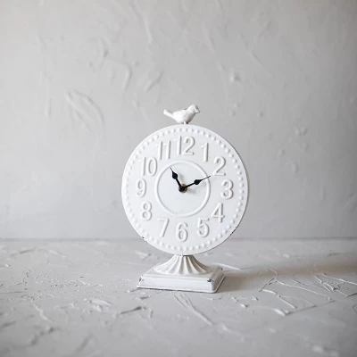Bird Tabletop Clock White Metal - Foreside Home & Garden 1 Bird Tabletop Clock White Metal - Foreside Home & Garden