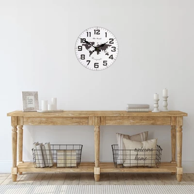 Northlight 12" White And Black Battery Operated Round Wall Clock With Continent Design 1 Northlight 12" White And Black Battery Operated Round Wall Clock With Continent Design