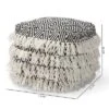 Alian Handwoven Wool Tassel Moroccan Inspired Pouf Ottoman Black/Ivory - Baxton Studio