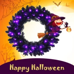 Costway 24inch Pre-lit Christmas Halloween Wreath Black W/ 35 Purple LED Lights -Home Improvement Store GUEST 3c89622f d273 4e9a 8ccd 27814afb77f3