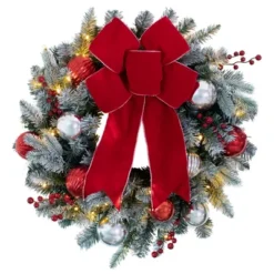 24in Pre-Lit LED Flocked Wreath - Haute Décor