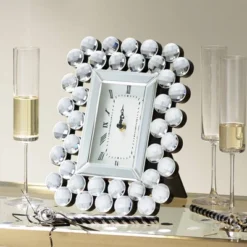 Dahlia Studios Faywood 11" High Silver Mirrored Tabletop Clock