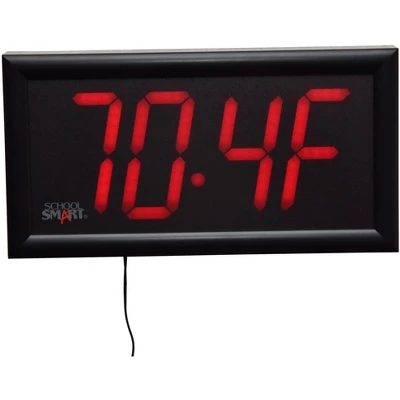 School Smart LED Wall Clock With Remote Control, 7 X 13 Inches, Red Digits 1 School Smart LED Wall Clock With Remote Control, 7 X 13 Inches, Red Digits