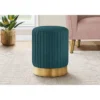 18" Round Velvet Upholstered Pouf With Pleated Sides - EveryRoom