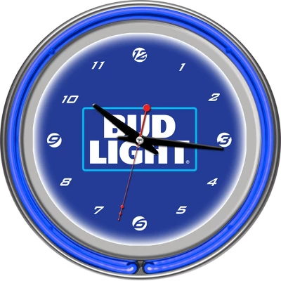 Bud Light 14" Neon Wall Clock With Block Text 1 Bud Light 14" Neon Wall Clock With Block Text