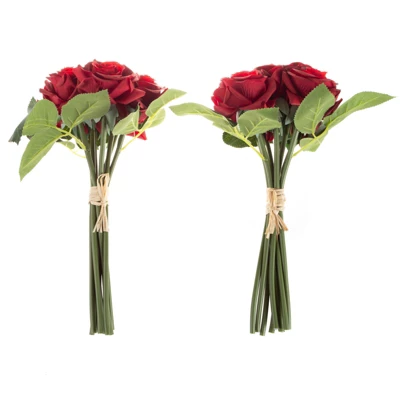 Rose Artificial Flowers - 18Pc Real Touch 11.5-Inch Fake Flower Set With Stems For Home Décor, Wedding, Or Bridal/Baby Showers By Pure Garden (Red) 3 Rose Artificial Flowers - 18Pc Real Touch 11.5-Inch Fake Flower Set With Stems For Home Décor, Wedding, Or Bridal/Baby Showers By Pure Garden (Red) - Image 3