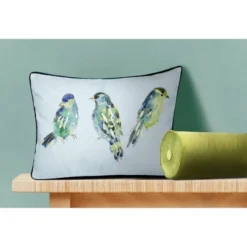 14"x24" Oversized Ribbon Embroidered Blue Birds Lumbar Throw Pillow Light Blue - Edie@Home -Home Improvement Store GUEST 4d07a15d ddde 448a 910a 0ae63f1e0f37