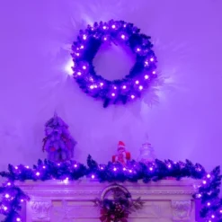 Costway 24inch Pre-lit Christmas Halloween Wreath Black W/ 35 Purple LED Lights -Home Improvement Store GUEST 4eb79c5b 07d1 4a54 83c0 253d6ec48a7a