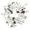 Nearly Natural 24” Snowed Magnolia / Pine Cone Wreath