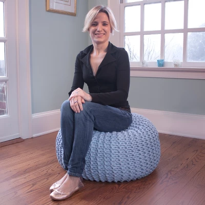 Gold Medal Hand Knitted Pouf Robin's Egg Light Blue 2 Gold Medal Hand Knitted Pouf Robin's Egg Light Blue - Image 2