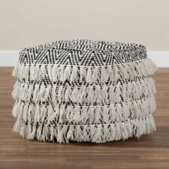 Alian Handwoven Wool Tassel Moroccan Inspired Pouf Ottoman Black/Ivory - Baxton Studio -Home Improvement Store GUEST 57b55b98 e5bc 444e 9752 8bc99701134d