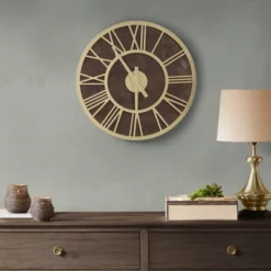 23.6" Mason Wood Wall Clock Brown/Gold - Madison Park -Home Improvement Store GUEST 584811dc 6a93 45f2 978c 1d8ed71873a2