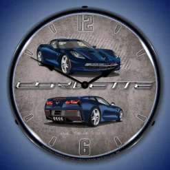 Collectable Sign & Clock | C7 Corvette Night Race Blue LED Wall Clock Retro/Vintage, Lighted