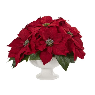 Nearly Natural 13-in Poinsettia Artificial Arrangement In Urn 1 Nearly Natural 13-in Poinsettia Artificial Arrangement In Urn