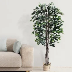 Forever Leaf 72" Artificial Ficus Silk Tree In Wicker Basket, Indoor Artificial Plant For Home Decor -Home Improvement Store GUEST 59936289 eceb 463c 9bf5 8135a7e0b562