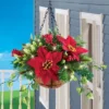 Collections Etc Hanging Artificial Evergreen Poinsettia And Pine Basket 12 X 12 X 17