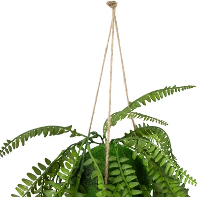 Northlight 18" Artificial Fern Plant With Moss Ball And Hanging Jute Cord 3 Northlight 18" Artificial Fern Plant With Moss Ball And Hanging Jute Cord - Image 3