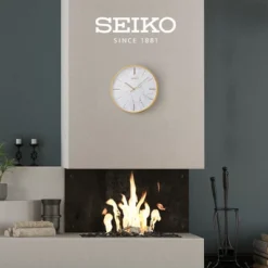 Seiko 16" Carrara Wall Clock, Gold & White