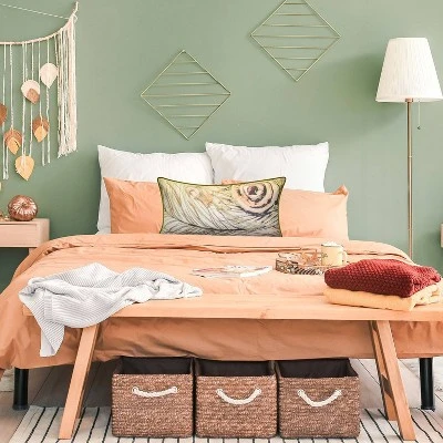 12"x24" Oversized Watercolor Peacock Feather Print Faux Linen Front With Velvet Back And Welt Lumbar Throw Pillow Beige - Edie@Home 6 12"x24" Oversized Watercolor Peacock Feather Print Faux Linen Front With Velvet Back And Welt Lumbar Throw Pillow Beige - Edie@Home - Image 6