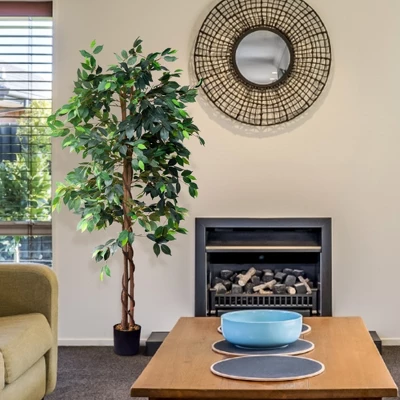 Forever Leaf 72" Artificial Ficus Silk Tree In Black Pot, Indoor Artificial Plant For Home Decor 2 Forever Leaf 72" Artificial Ficus Silk Tree In Black Pot, Indoor Artificial Plant For Home Decor - Image 2