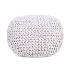 BirdRock Home Round Pouf Foot Stool Ottoman - Ivory