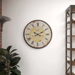 Vintage Wood Wall Clock With Typography Brown - Olivia & May -Home Improvement Store GUEST 6454a52d ccfd 49b8 a013 f44a88cf1e5d