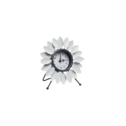 Distressed White Metal Flower Battery Operated Table Clock - Foreside Home & Garden