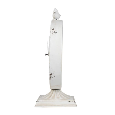 Bird Tabletop Clock White Metal - Foreside Home & Garden 2 Bird Tabletop Clock White Metal - Foreside Home & Garden - Image 2