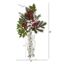 Nearly Natural 25-in Wisteria, Iced Pine And Berries Artificial Arrangement In Glass Vase -Home Improvement Store GUEST 68e75706 5c1f 4743 86af ffe5e17202d8